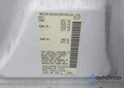 2017 Nissan Altima 2.5 S z USA, uszkodzony, nr VIN 1N4AL3AP2HN333281